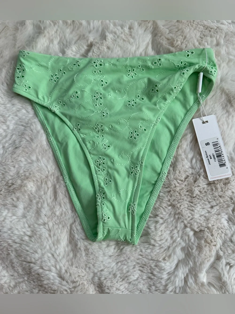 NWT Frankie’s Bikinis Jasper Mint Light Green Eyelet Bikini Bottoms